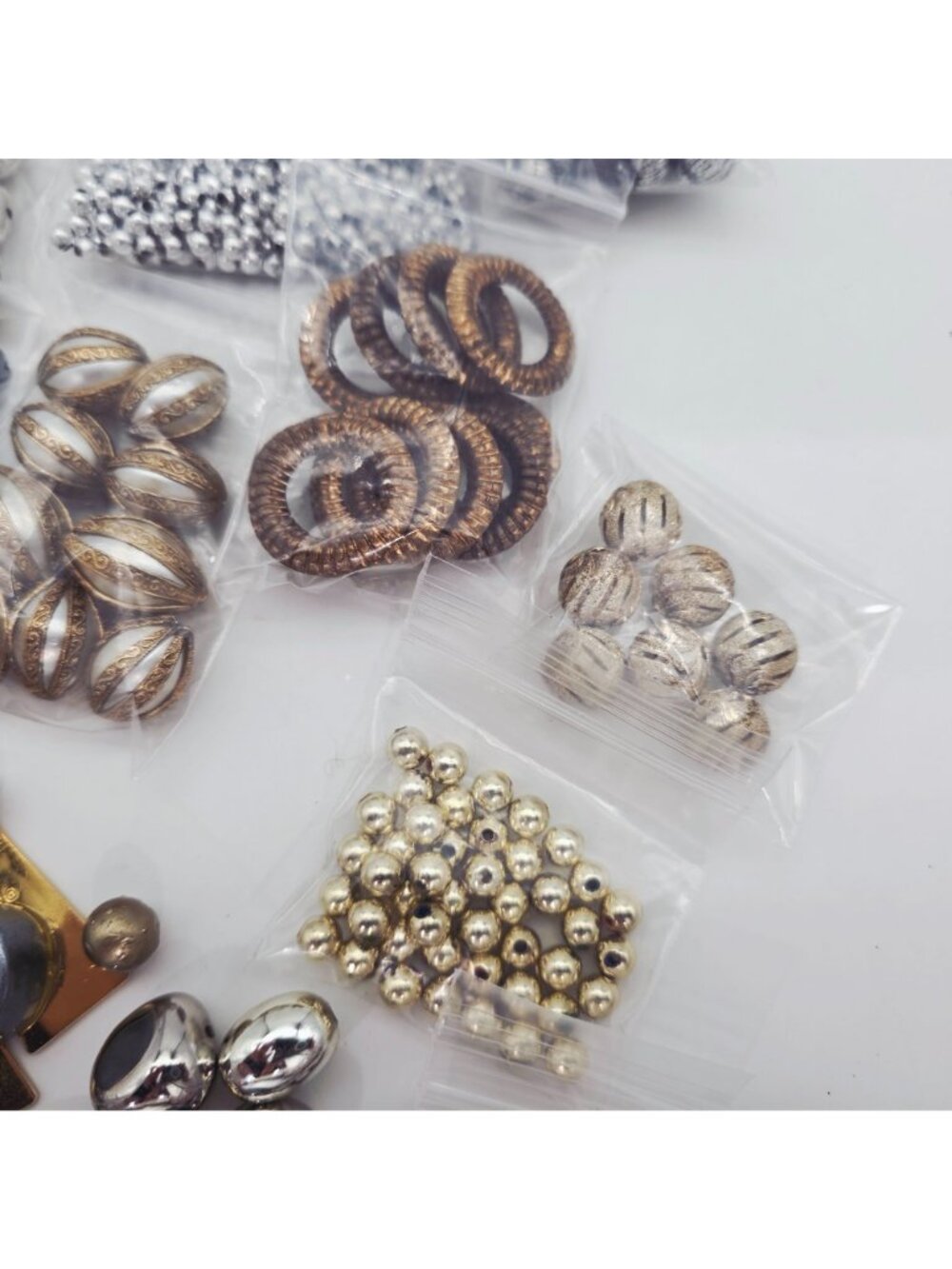 Assorted Jewelry Making Bead Lot Metallic Silver & Gold Tones Various Shapes Siz - Picture 4 of 9